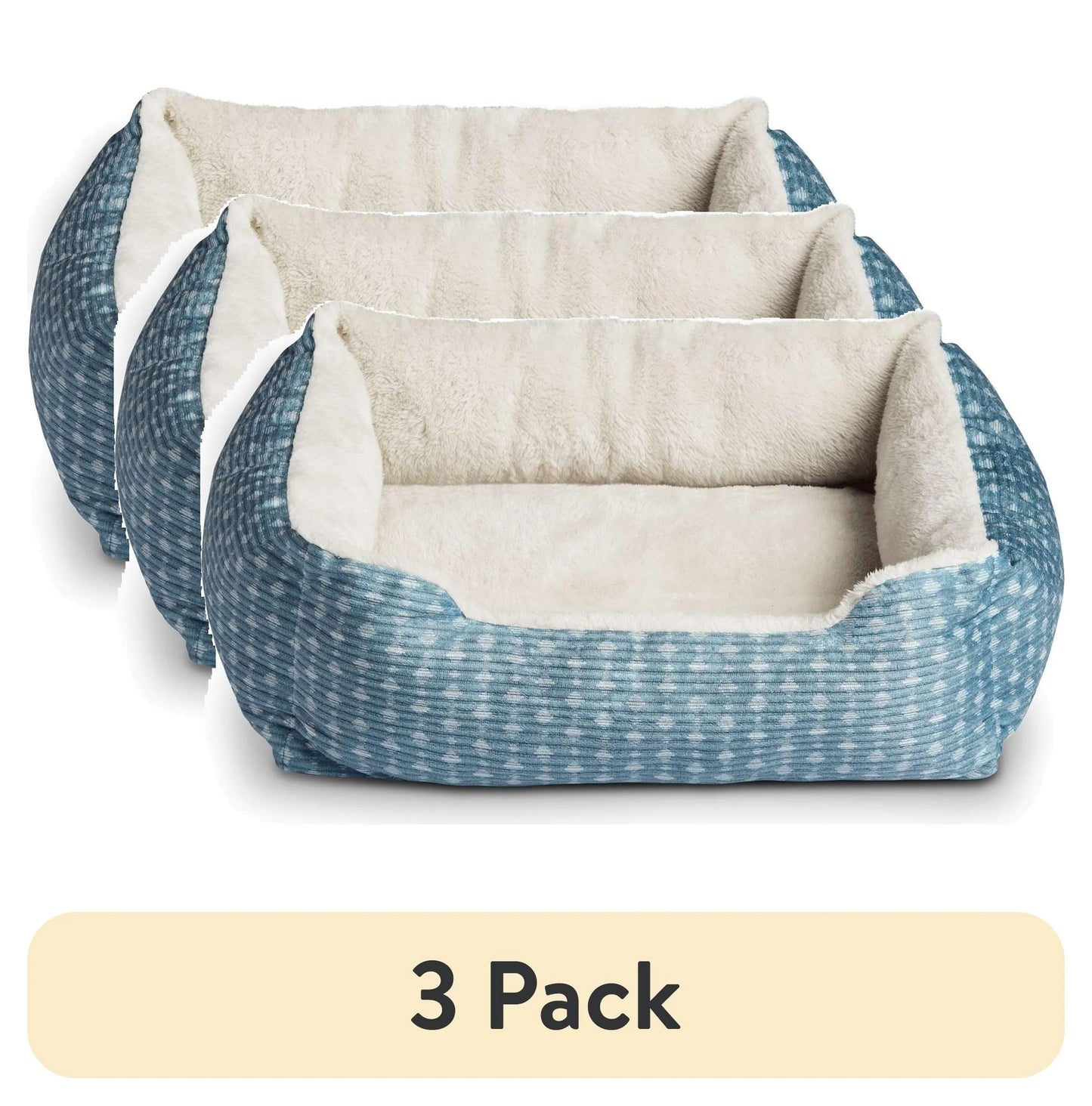 (3 Pack) Bed for Dogs & Cats, Plush Cuddler, Portable, Machine Washable, Blue & White, 19" × 15"