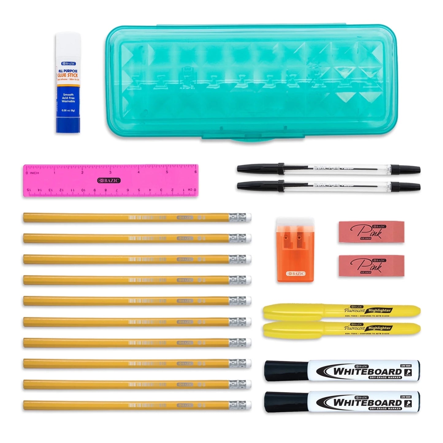 BAZIC Back to School Kit 22 Piece Count, School Supplies for Student K-12, Spec or COLOR MAY VARY, 1-Pack