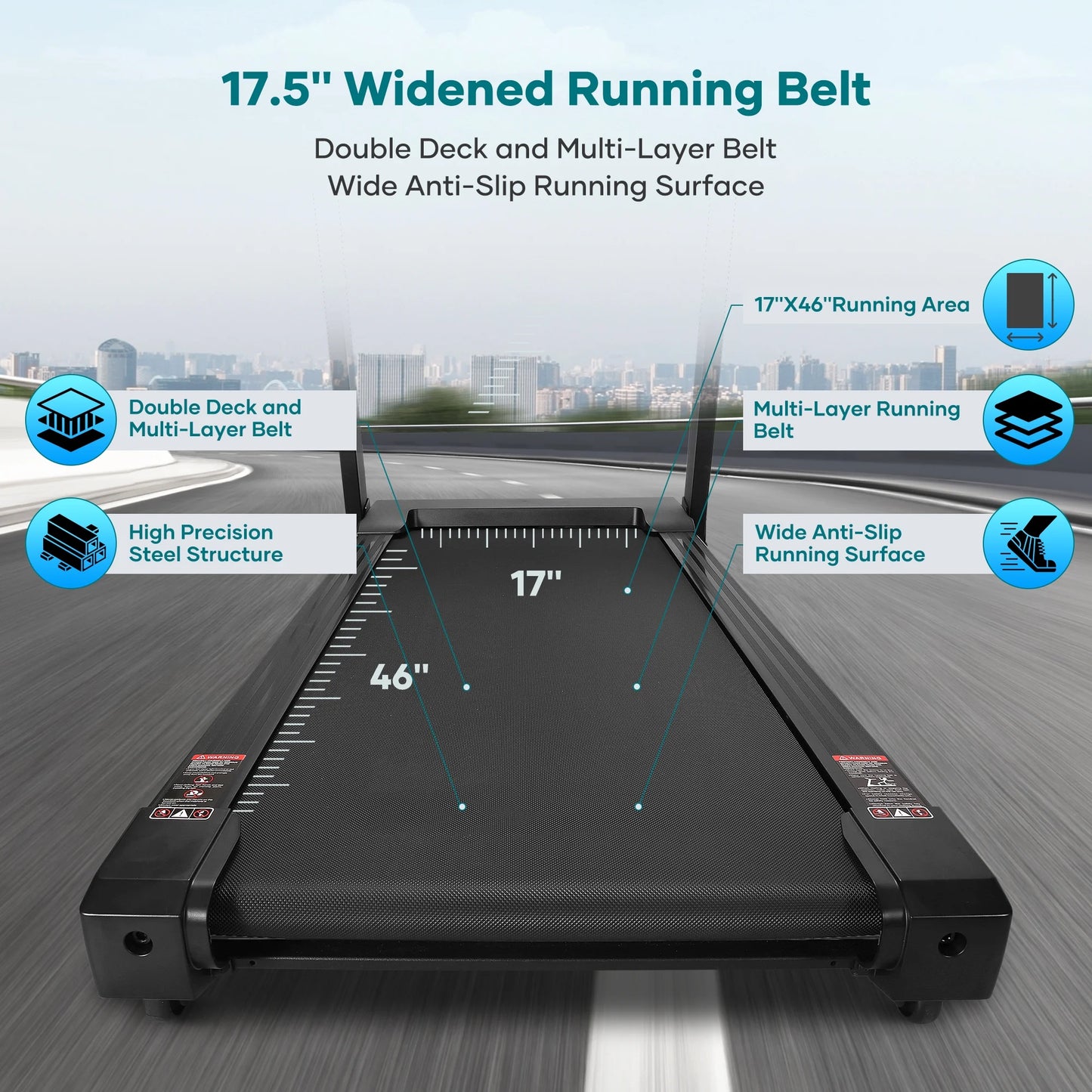 Treadmill with Auto Incline Bluetooth Voice Control 17" Wide Electric Treadmill Folding Machine 15 Level Auto 8.8 Mhp Speed for Home Use Gifts