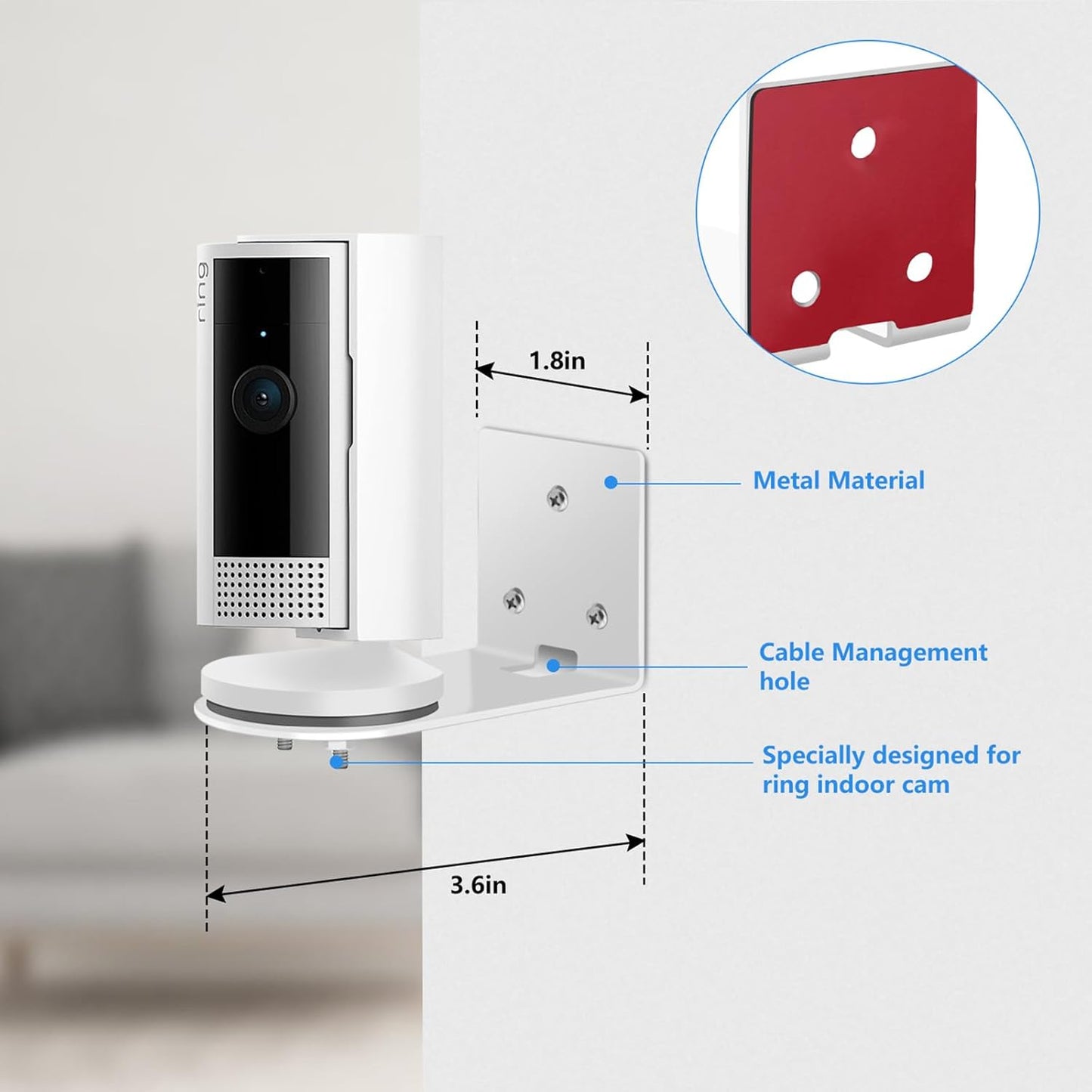 Adhesive Wall Mount for Ring Indoor Cam (2Nd Gen and 1St Gen) - Metal Camera Hol