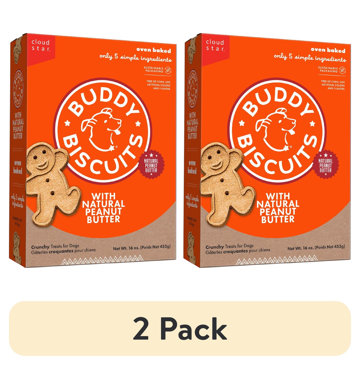 (2 Pack) Crunchy Dog Treats, Peanut Butter, 16 Oz. Box