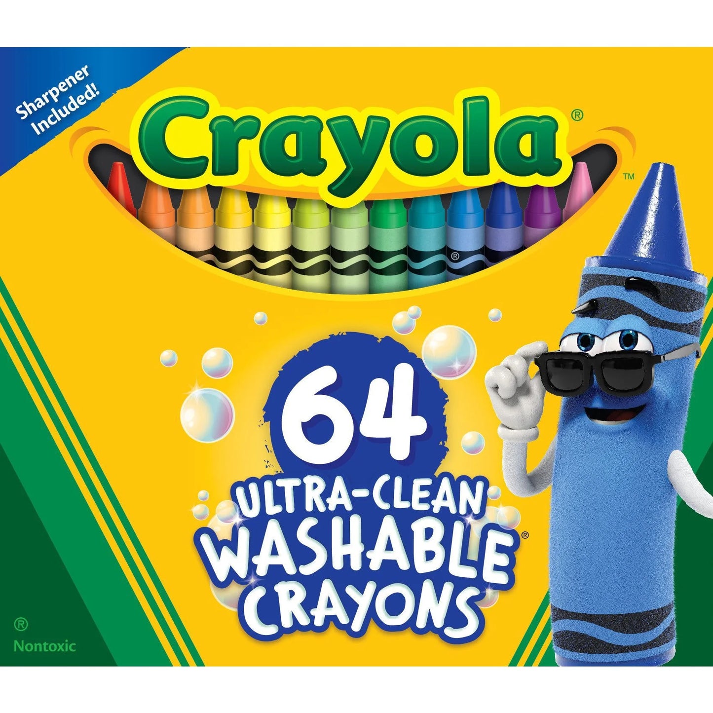 Ultra-Clean Washable Crayons with Sharpener, 64 Ct, Back to School Supplies, Art Supplies, Kids at Home Activities