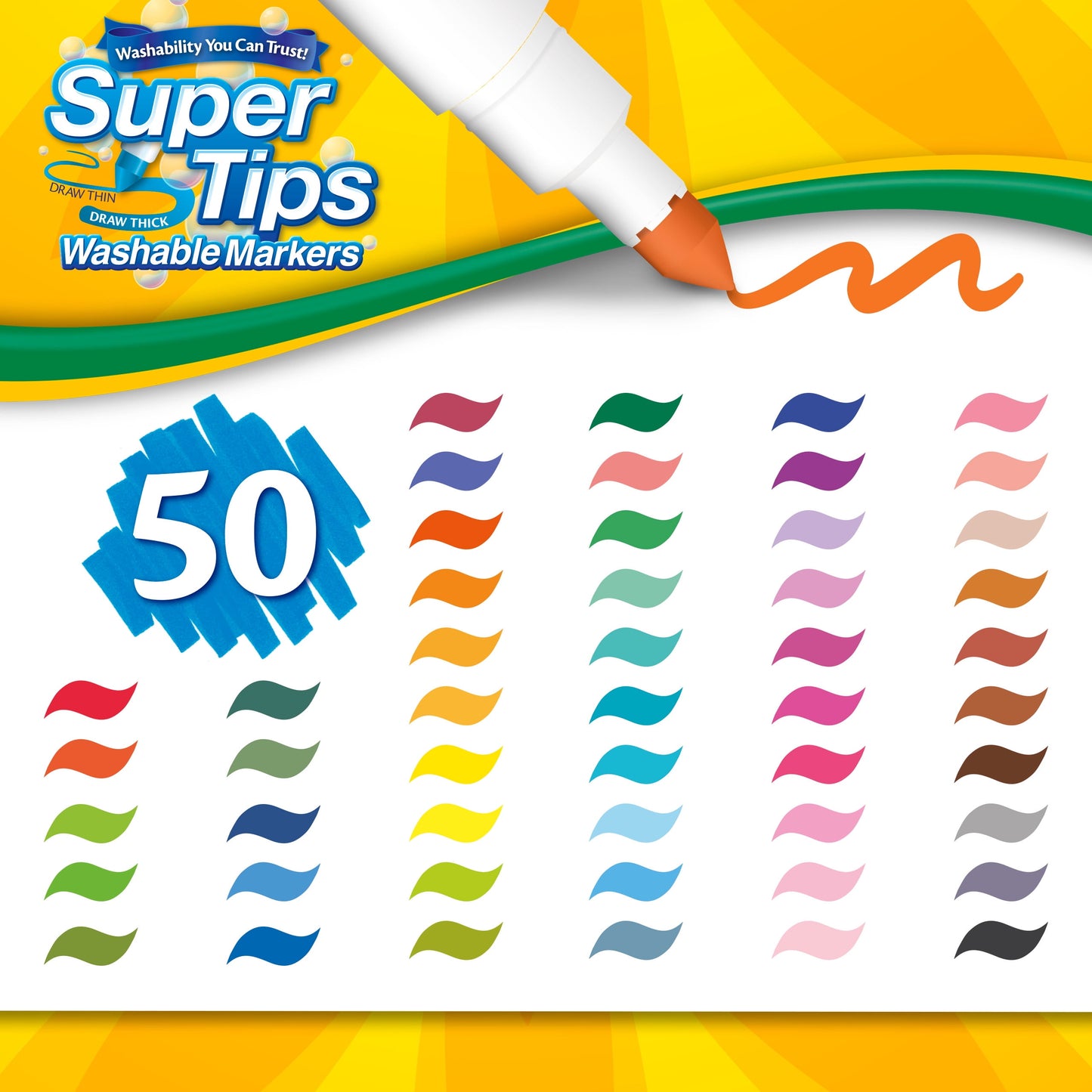Super Tips Washable Markers for Kids, 50 Ct, Classroom Must Haves, Back to School Supplies, 3+