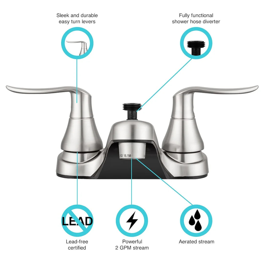 DF-PL720LH-SN RV Bathroom Faucet with Winged Levers and Shower Hose Diverter (Brushed Satin Nickel)