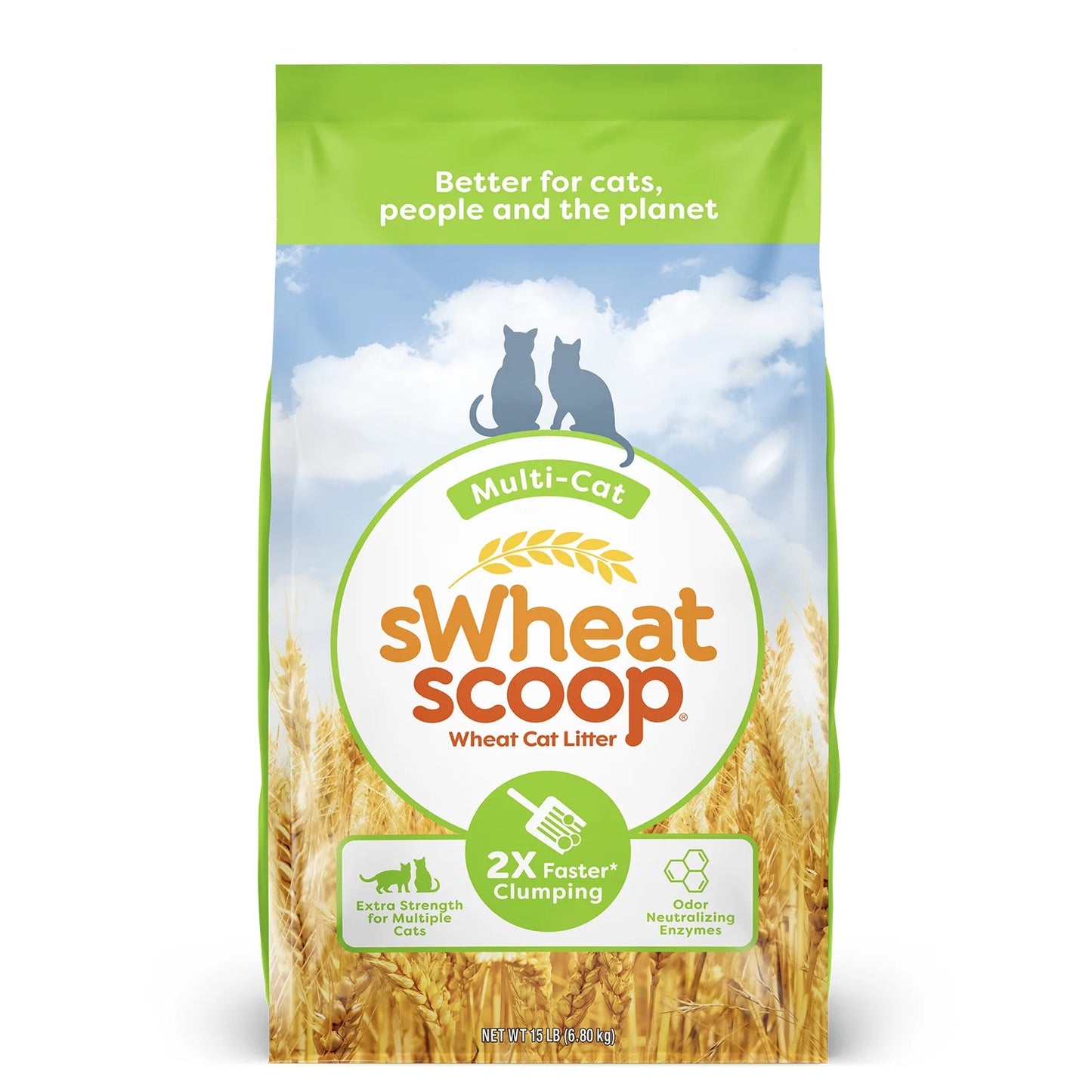 (3 Pack) Multi-Cat Natural Clumping Wheat Cat Litter, 15Lb