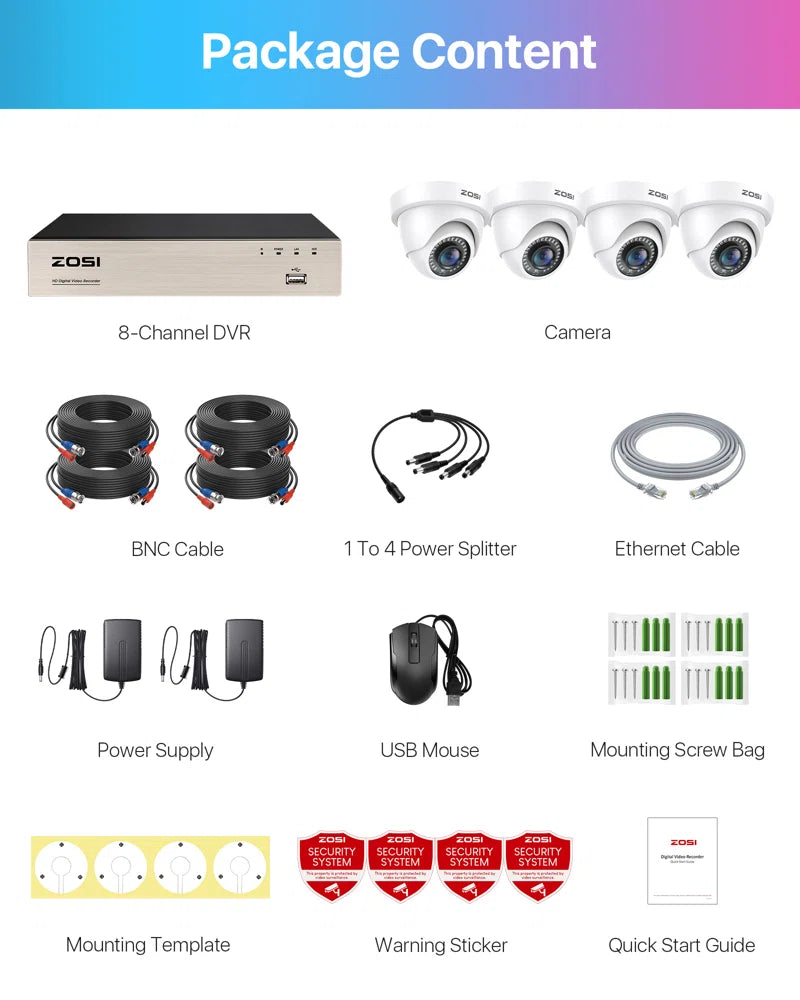 8CH DVR Security Camera System, 4Pcs 1080P Dome Outdoor Security Cameras, Motion Detection