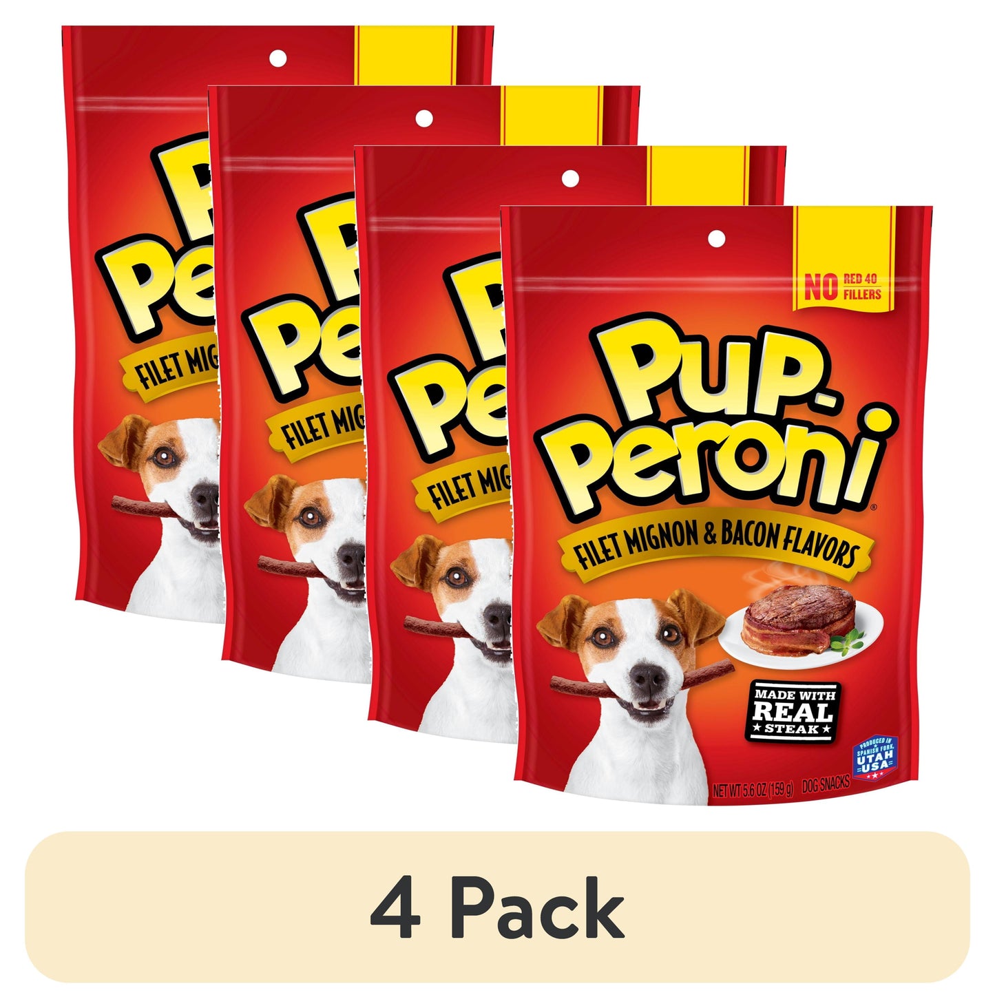 (4 Pack) Pup Peroni Filet Mignon & Bacon Flavor Dog Treats, 5.6Oz Bag