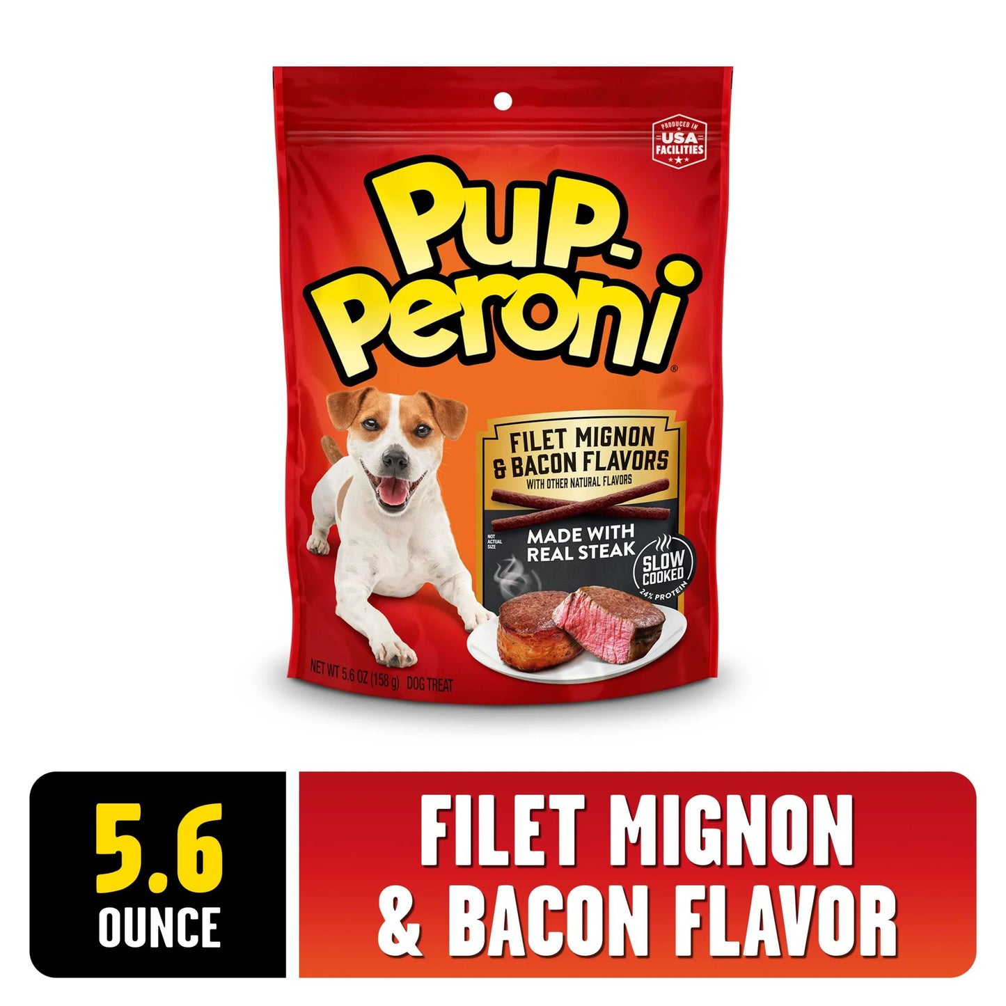 (4 Pack) Pup Peroni Filet Mignon & Bacon Flavor Dog Treats, 5.6Oz Bag