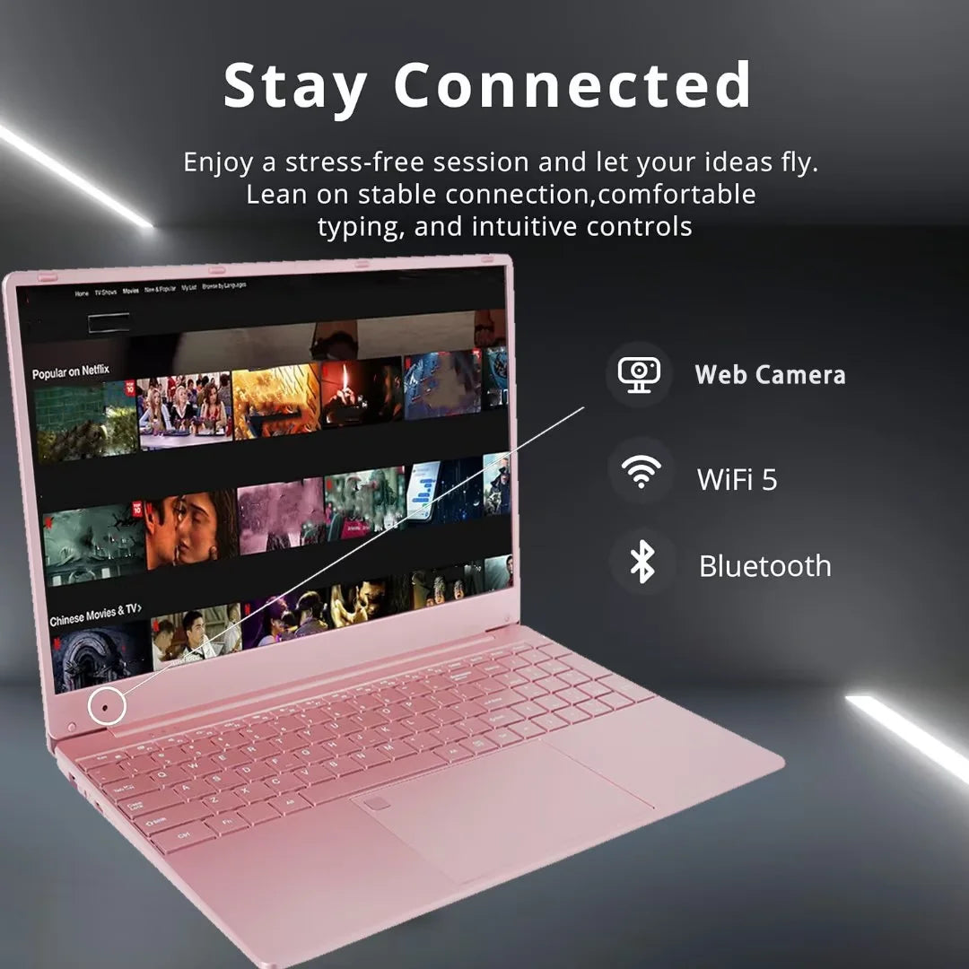 15.6" Business Laptop Office 2024 Windows 11 Pro 16GB RAM 512GB SSD Intel Celeron N5095 Backlit Keyboard Work Laptop Back to School Essentials for Students Rose Gold