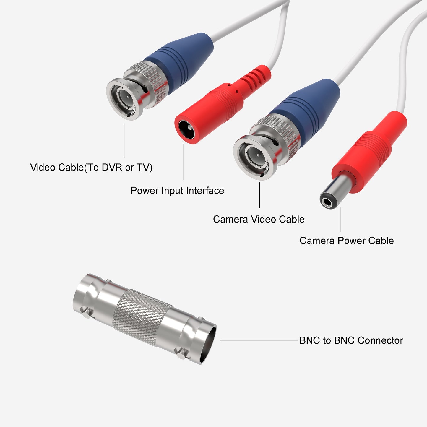 . BNC Video Power Wire Cord,100Ft,White, Wire for Security Camera, CCTV, DVR, Plug & Play