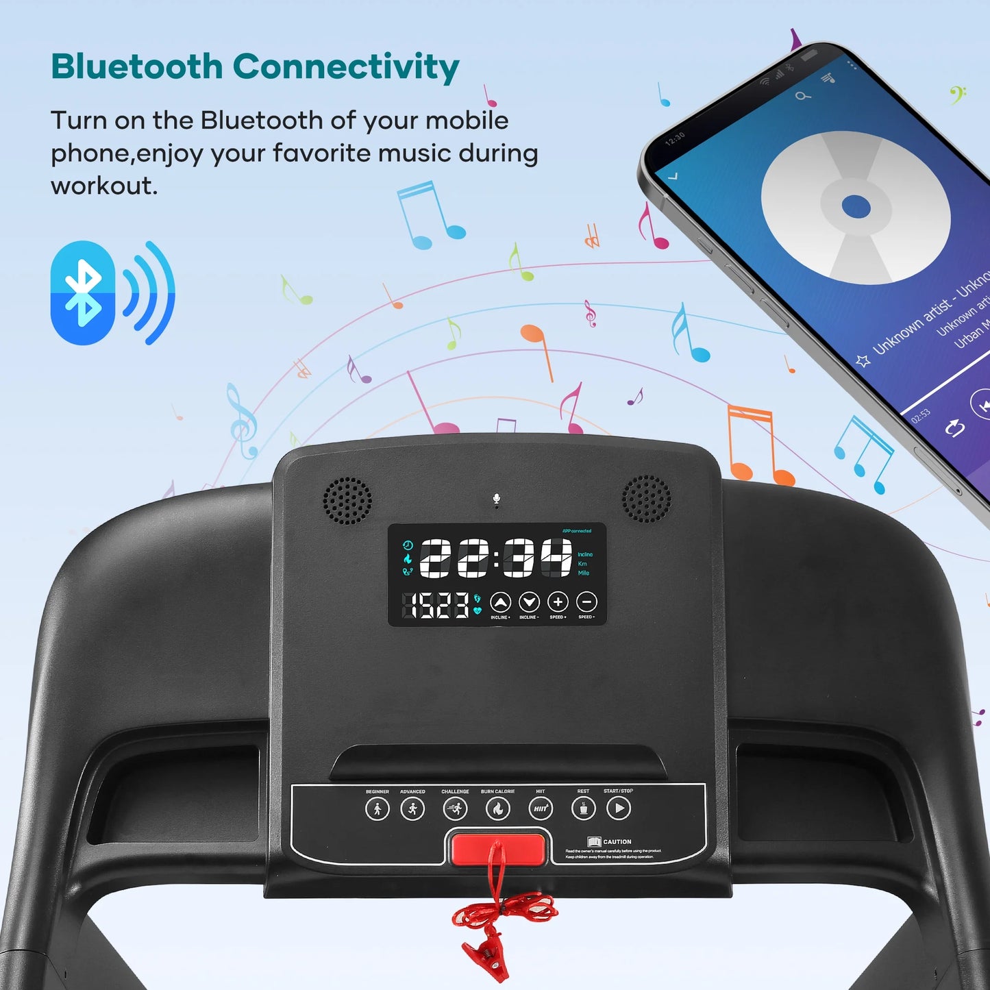 Treadmill with Auto Incline Bluetooth Voice Control 17" Wide Electric Treadmill Folding Machine 15 Level Auto 8.8 Mhp Speed for Home Use Gifts