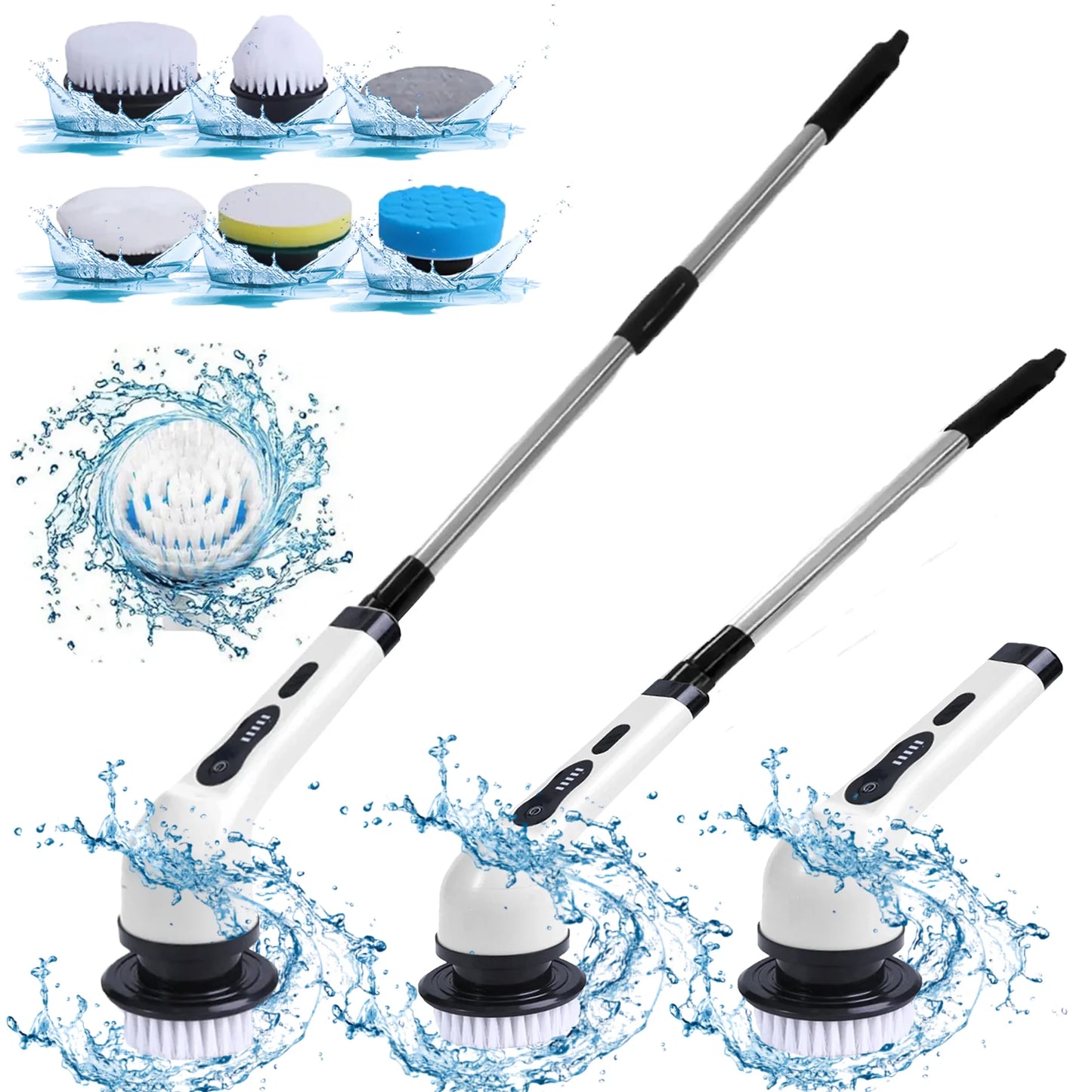 Electric Spin Scrubber, Cordless Bath Tub Power Scrubber with Long Handle & 6 Replaceable Heads, Detachable as Short Handle, Shower Cleaning Brush Household Tools for Bathroom & Tile Floor