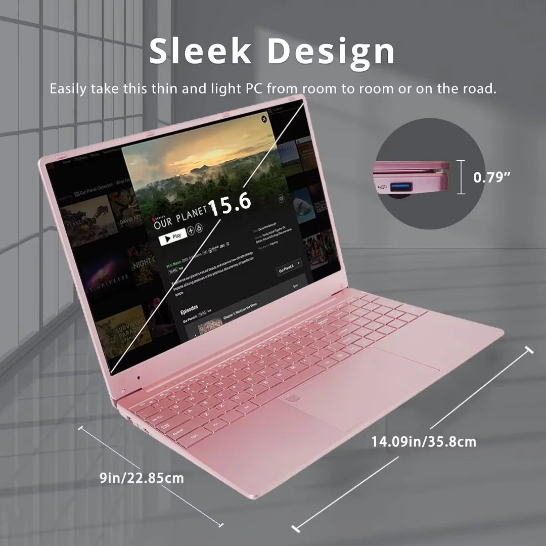 15.6" Business Laptop Office 2024 Windows 11 Pro 16GB RAM 512GB SSD Intel Celeron N5095 Backlit Keyboard Work Laptop Back to School Essentials for Students Rose Gold