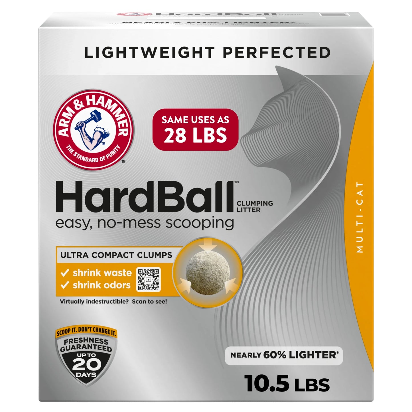 (3 Pack) Hardball Lightweight Cat Litter, Multi-Cat No-Mess Scoopable Clumping Litter, 10.5 Lb