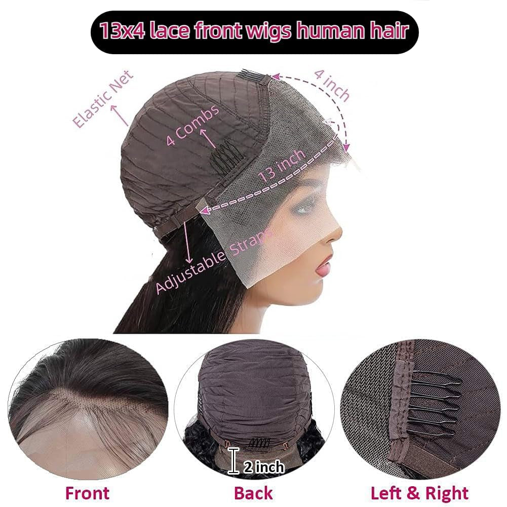 34 Inch Lace Front Wig Human Hair 200 Density 13X4 HD Pre Plucked Glueless for Women Straight Natural Color