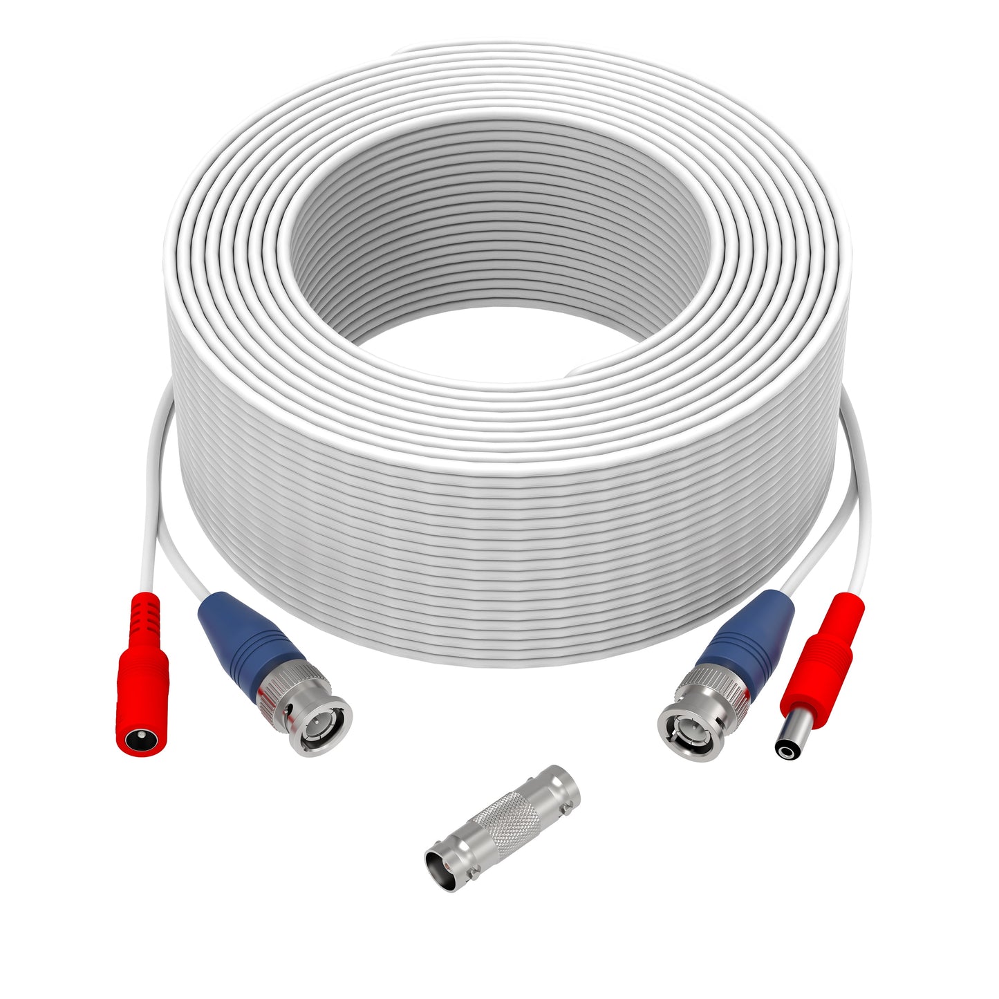 . BNC Video Power Wire Cord,100Ft,White, Wire for Security Camera, CCTV, DVR, Plug & Play