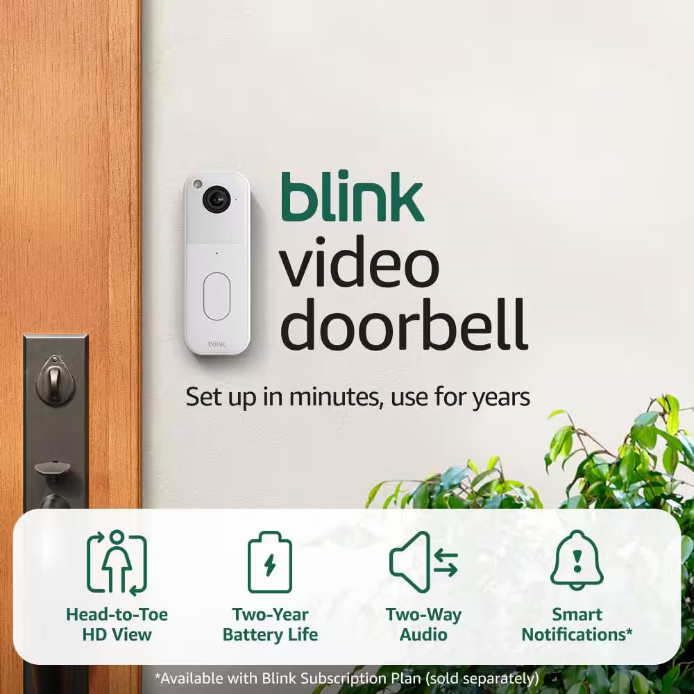Video Doorbell System - Wireless - Battery Operated Smart Video Doorbell Camera and Included Sync Module Core,White