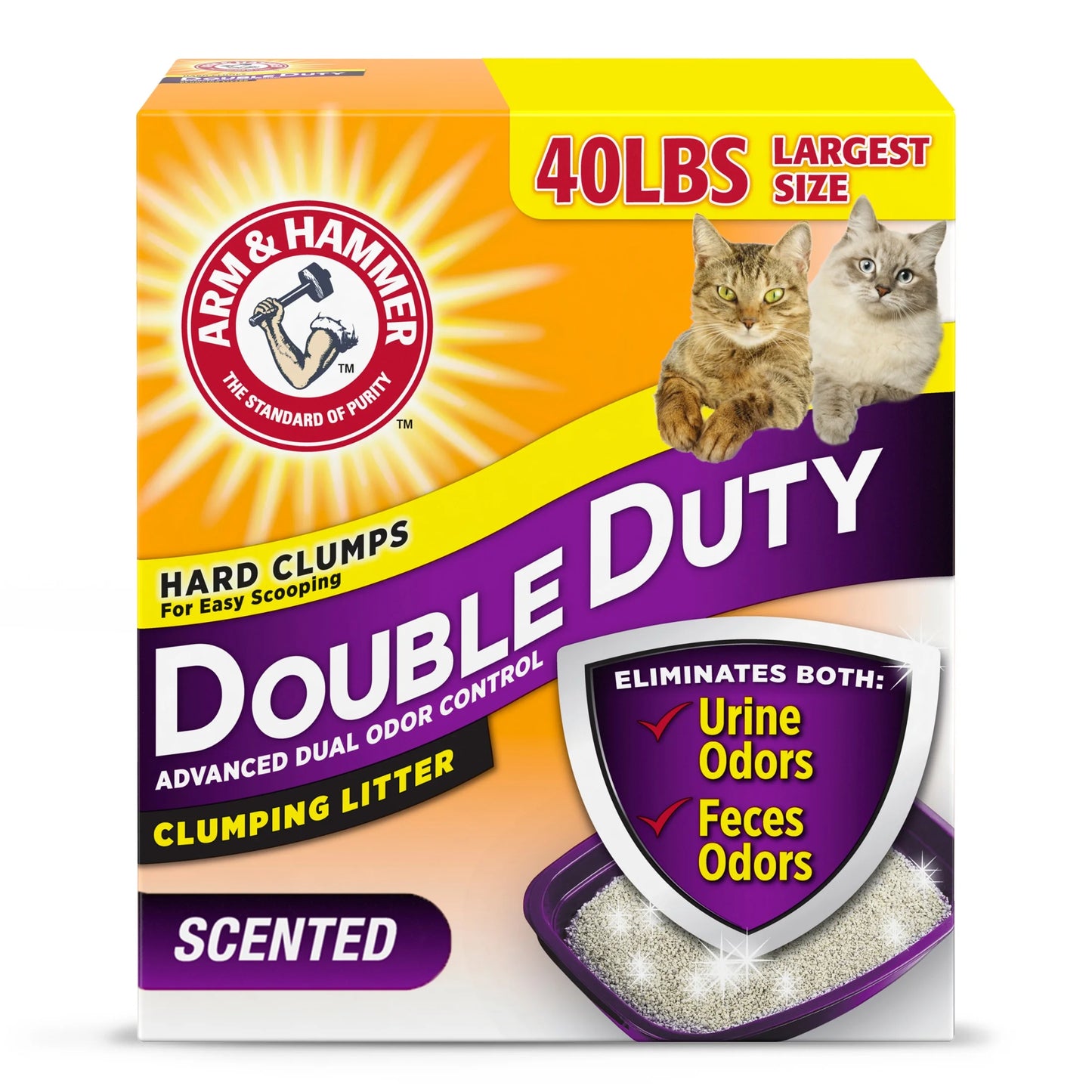 (3 Pack) Double Duty Cat Litter, Advanced Odor Control Clumping Cat Litter, Scented, 40 Lb
