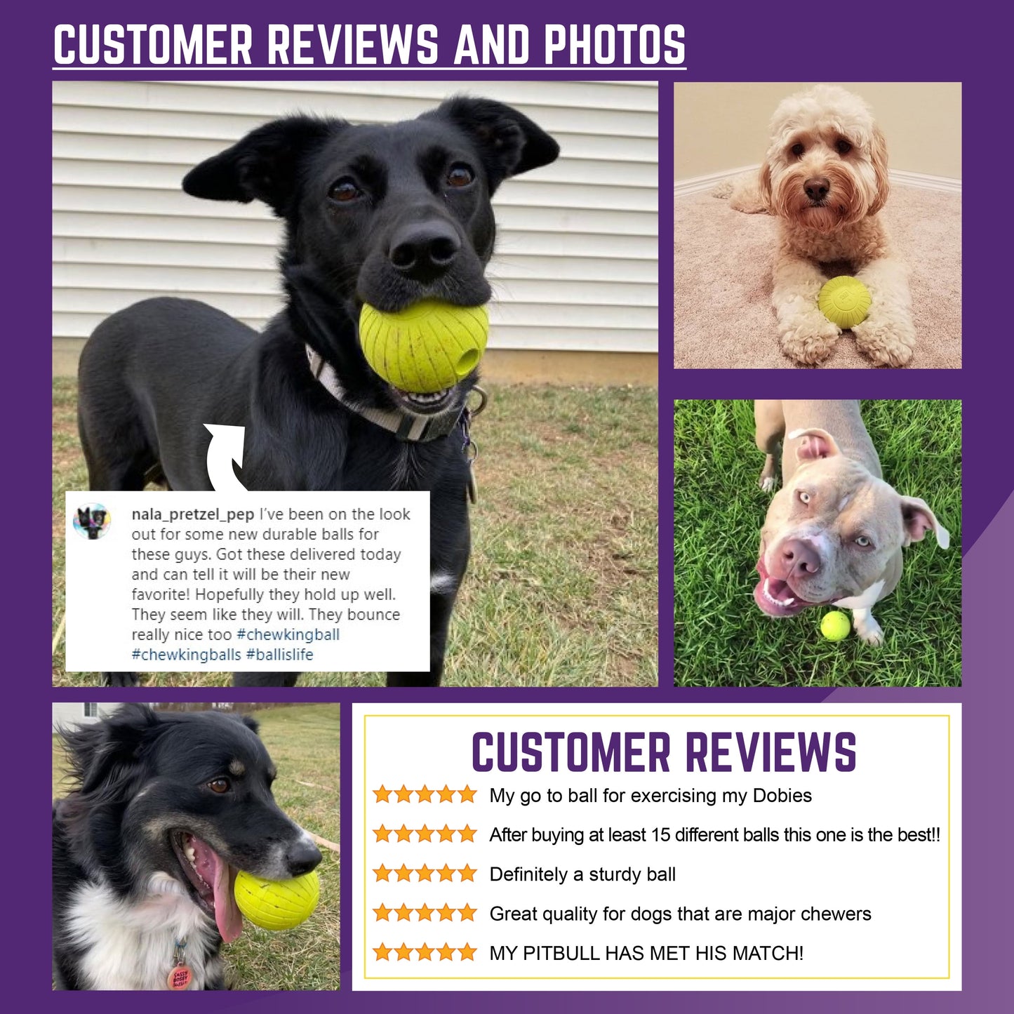 , 3 Inch Supreme Rubber Dog Balls (4-Pack) for Large Breeds