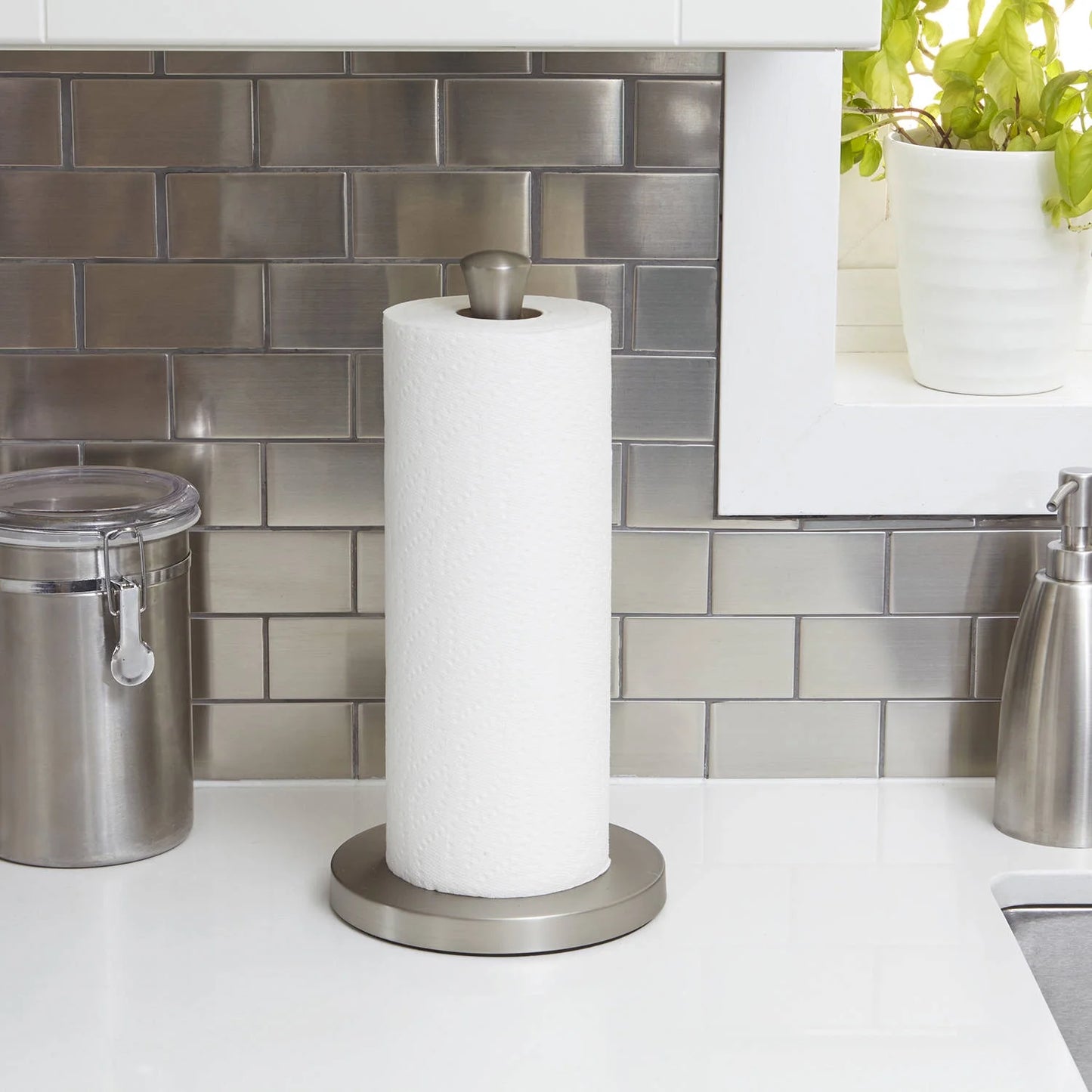 (2 Pack) Free-Standing Paper Towel Holder with Weighted Non-Slip Base, 14 Inch, Nickel