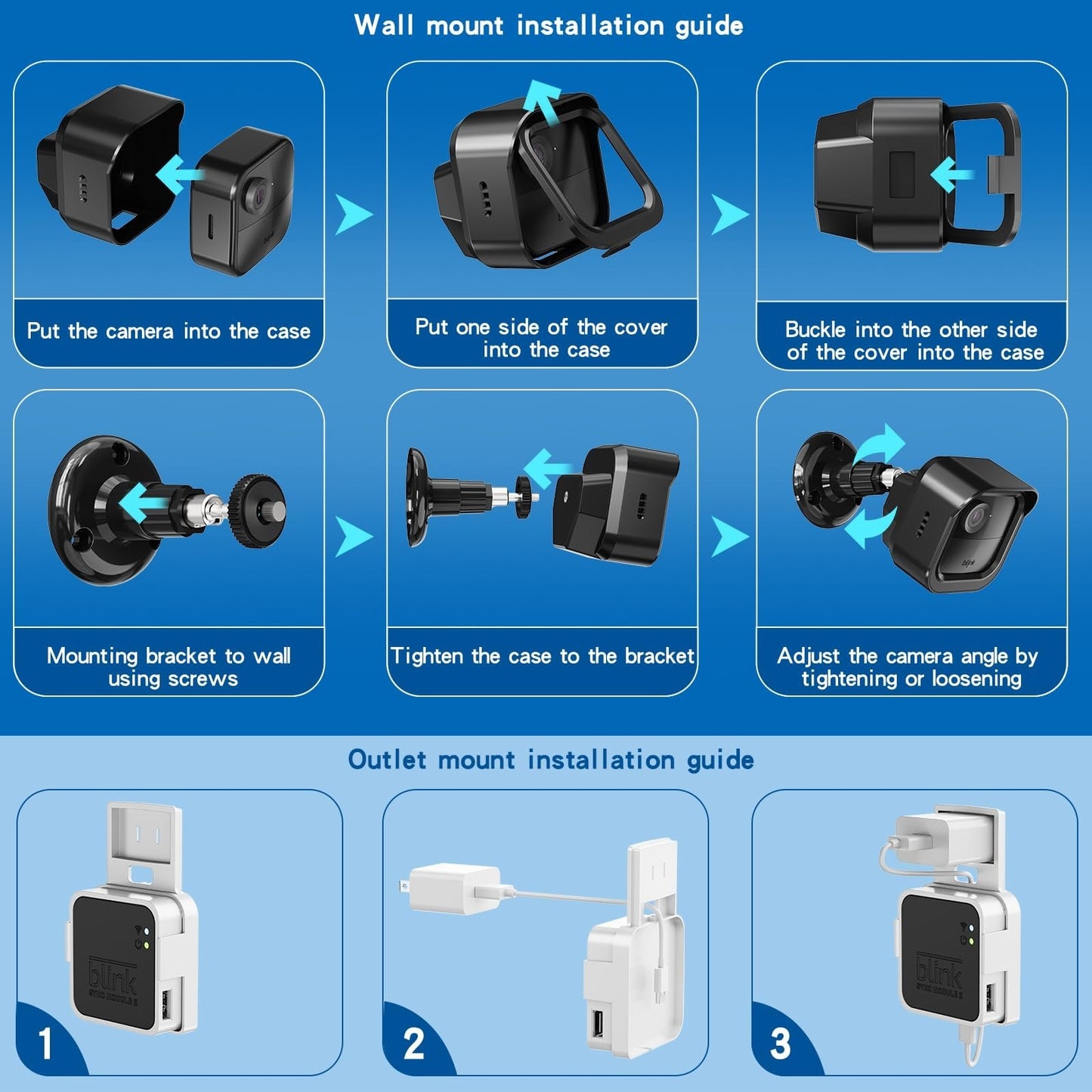 3 Pack Blink Outdoor 4 Camera Mount Set with Housing & Outlet Mount US