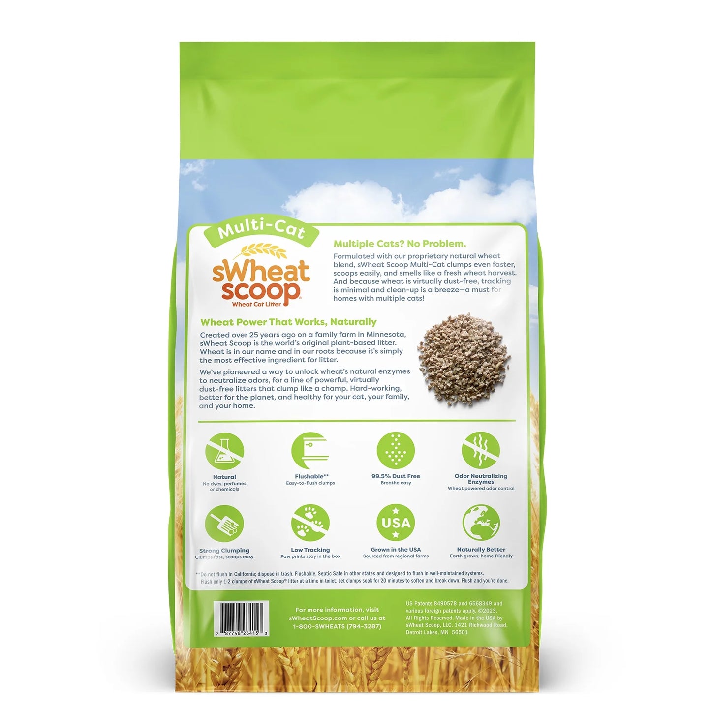 (3 Pack) Multi-Cat Natural Clumping Wheat Cat Litter, 15Lb