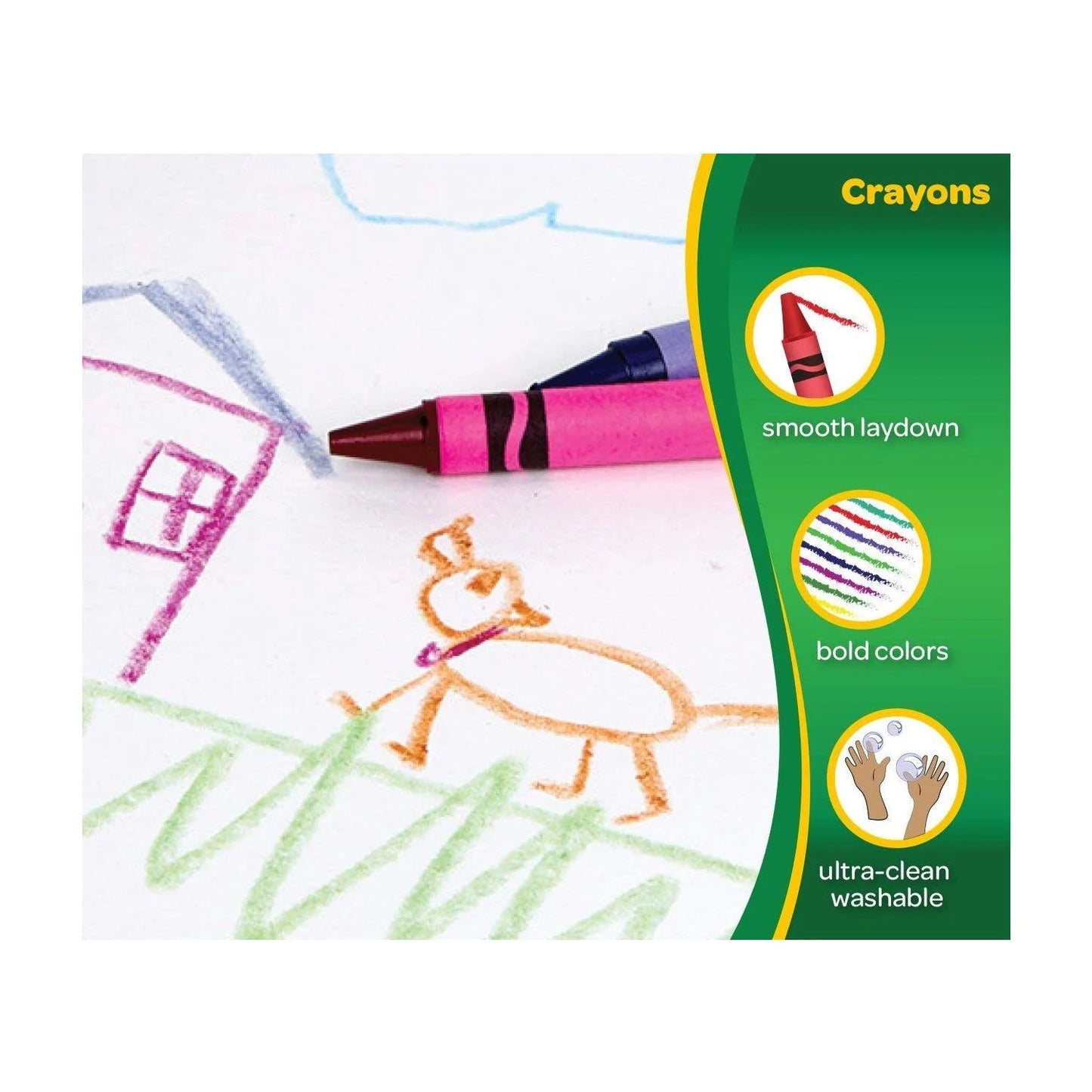 Ultra-Clean Washable Crayons with Sharpener, 64 Ct, Back to School Supplies, Art Supplies, Kids at Home Activities