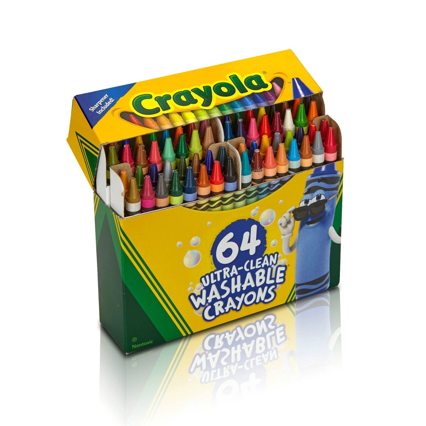 Ultra-Clean Washable Crayons with Sharpener, 64 Ct, Back to School Supplies, Art Supplies, Kids at Home Activities