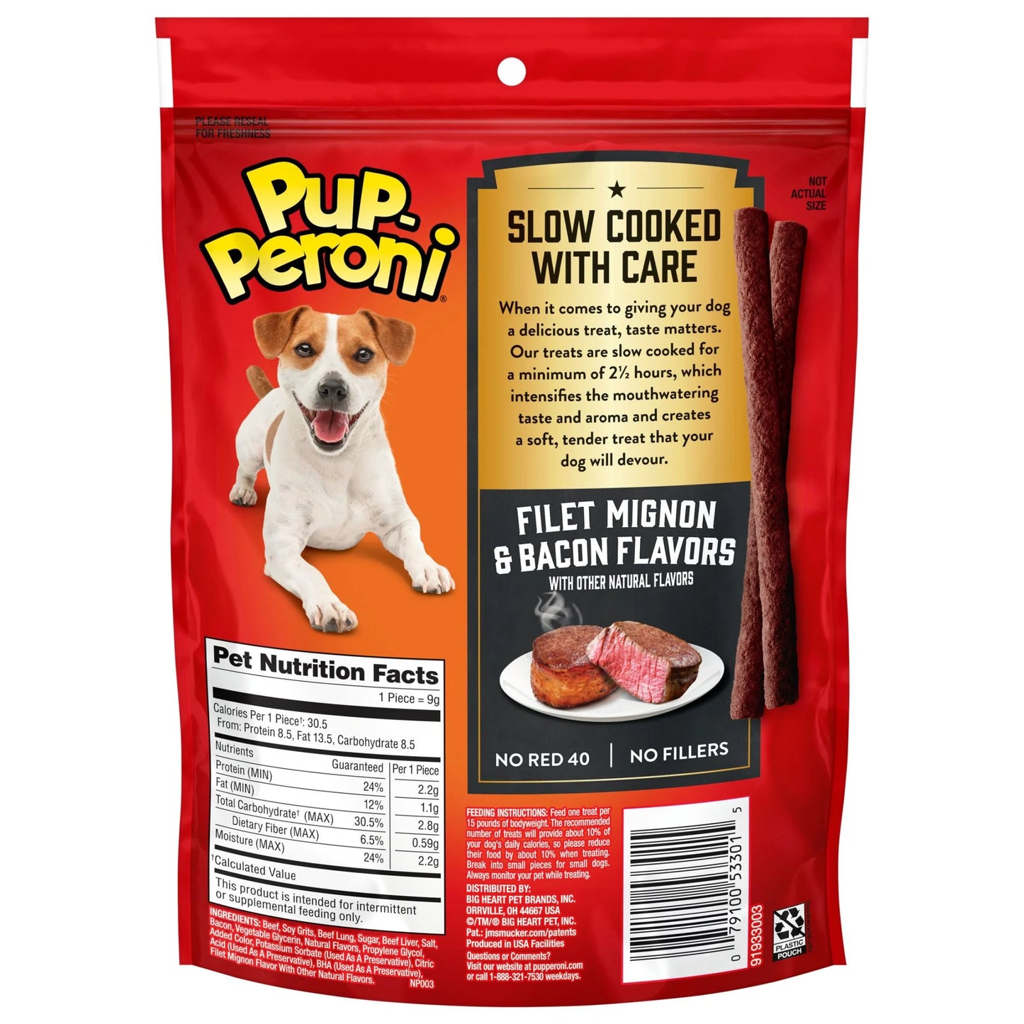 (4 Pack) Pup Peroni Filet Mignon & Bacon Flavor Dog Treats, 5.6Oz Bag