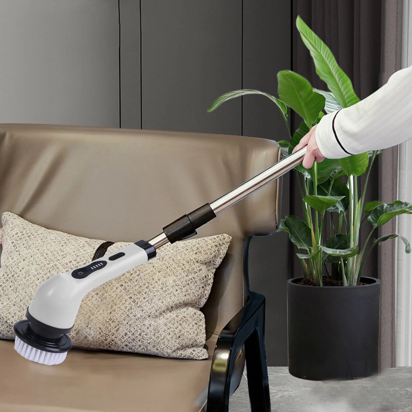 Electric Spin Scrubber, Cordless Bath Tub Power Scrubber with Long Handle & 6 Replaceable Heads, Detachable as Short Handle, Shower Cleaning Brush Household Tools for Bathroom & Tile Floor