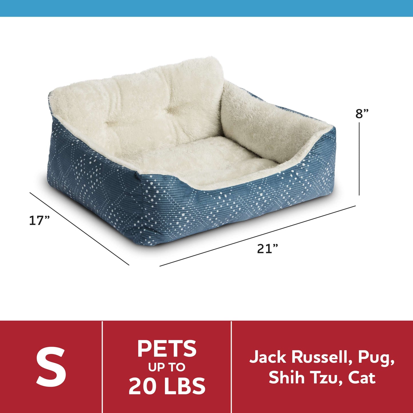 (6 Pack) Bed for Dogs & Cats, Plush Lounger, Portable, Machine Washable, Blue, 21" X 17"