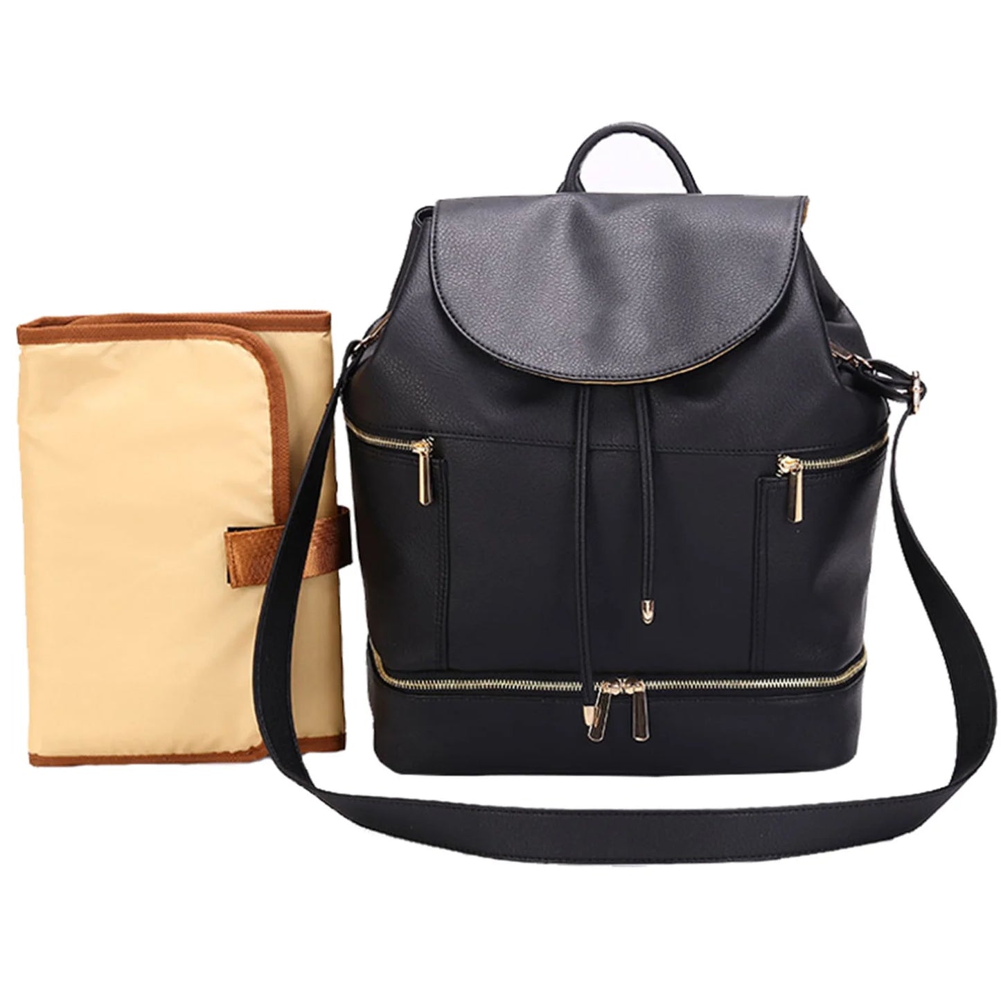 LEQUEEN Large PU Leather Baby Diaper Bag with Nappy Changing Pad Mummy Backpack Back to School Schoolbag,Black