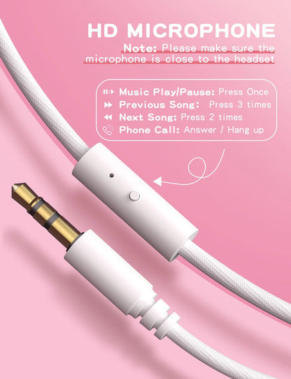 Kids Headphones for Girls with Microphone, Wired Kids Headphones for School Pad Phone Tablet, 85Db Volume Limited Hearing Protection, Preschool Graduation and Back to School Gifts for Kids