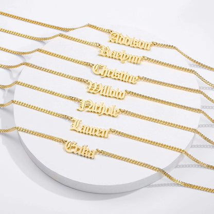 Gold Custom Name Necklace Personalized, Michelle 14K Gold Plated Personalized Name Necklace Gold Customized Necklace Jewelry Name Plate Necklace Personalized Gifts for Women Gothic Font Style