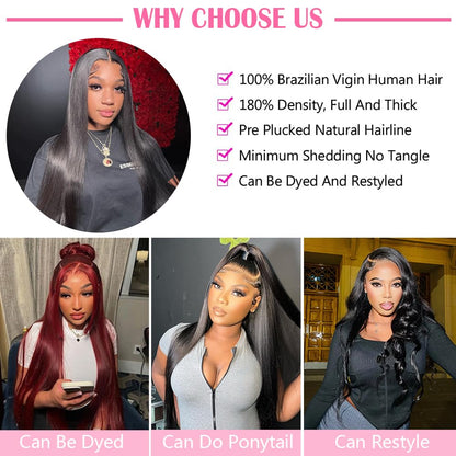 Straight Lace Front Wigs - 13X4 HD Lace Front, Pre-Plucked 180 Density, Glueless Wigs in 28 Inch, Lace Frontal Wigs for Black Women with Baby Hair