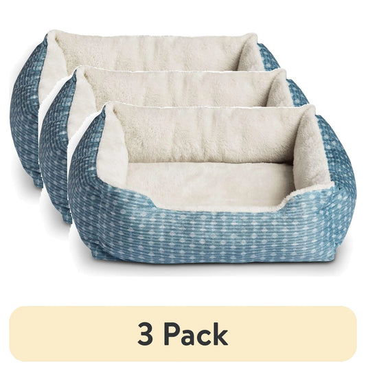 (3 Pack)  Bed for Dogs & Cats, Plush Cuddler, Portable, Machine Washable, Blue & White, 19" × 15"
