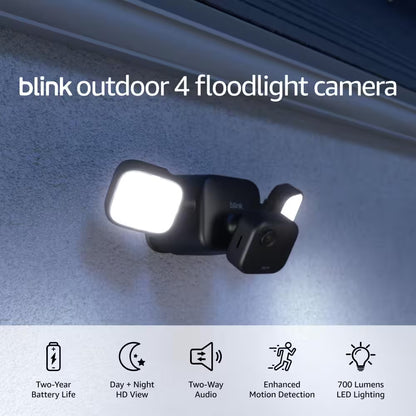 Outdoor Wireless 4-Smart Battery Operated 1080P Security Camera with Floodlight - Black