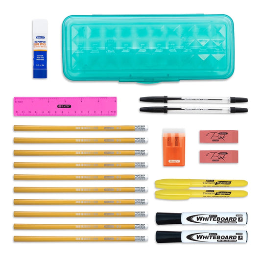 BAZIC Back to School Kit 22 Piece Count, School Supplies for Student K-12, Spec or COLOR MAY VARY, 1-Pack
