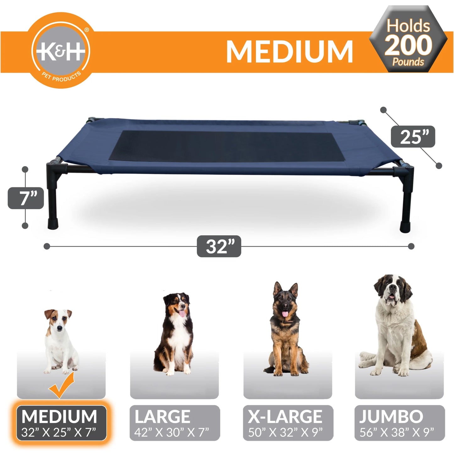 Original Pet Cot Elevated Dog Bed Blue/Black Mesh Medium 32 X 25 X 7 Inches