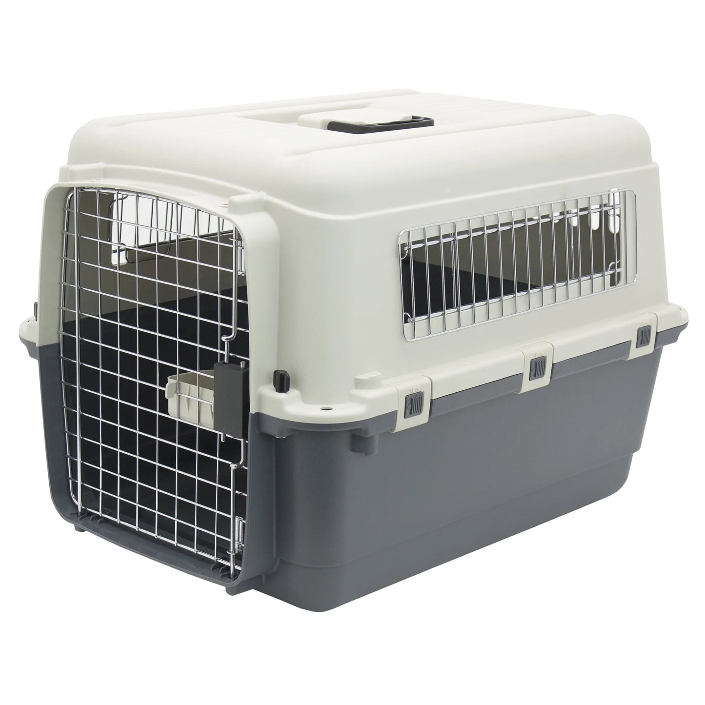 Plastic Kennel for Dogs & Cats, Wire Door, IATA Airline Approved, Travel Crate, with Wheels, Gray, Medium, 27" L X 20" W X 19" H