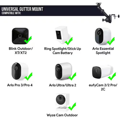 Universal Gutter Mount for Wyze, Blink, Ring, Arlo, Eufy Camera (Black) - Mount Your Security Cam and Solar Panel