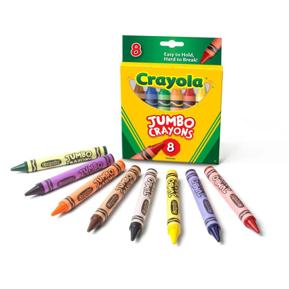 Jumbo Crayon Set, 8 Ct, Kindergarten and Preschool Supplies, Classroom Essentials, Coloring Gift for Toddlers, Ages 3+