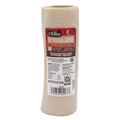 Ol' Roy 5" Stuffed Shin Dog Dry Chew Bone, Bacon & Cheese 1 Count