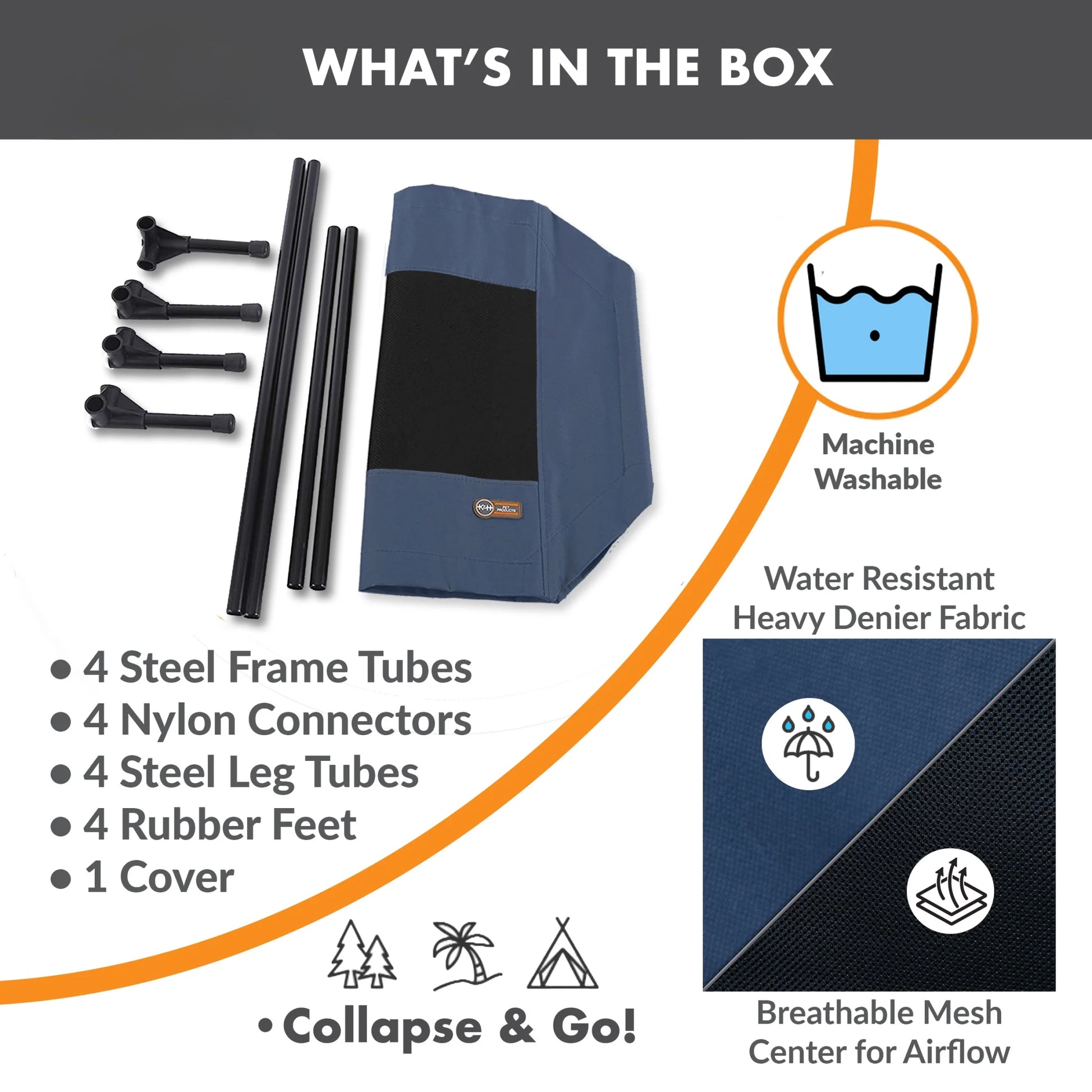 Original Pet Cot Elevated Dog Bed Blue/Black Mesh Medium 32 X 25 X 7 Inches