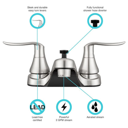 DF-PL720LH-SN RV Bathroom Faucet with Winged Levers and Shower Hose Diverter (Brushed Satin Nickel)