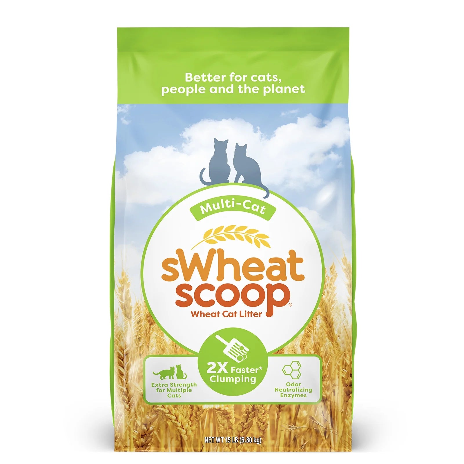 (3 Pack)  Multi-Cat Natural Clumping Wheat Cat Litter, 15Lb