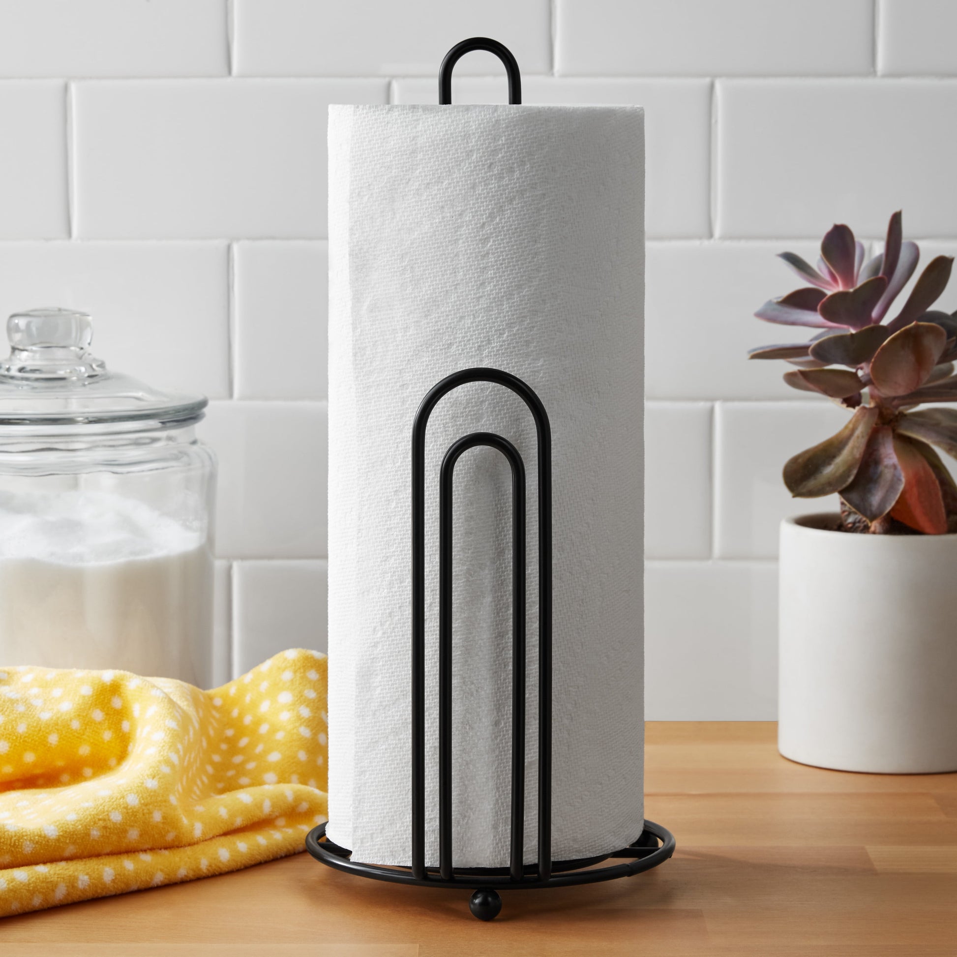 (2 Pack)  13.1" Stylish Metal Wire Paper Towel Holder, Black