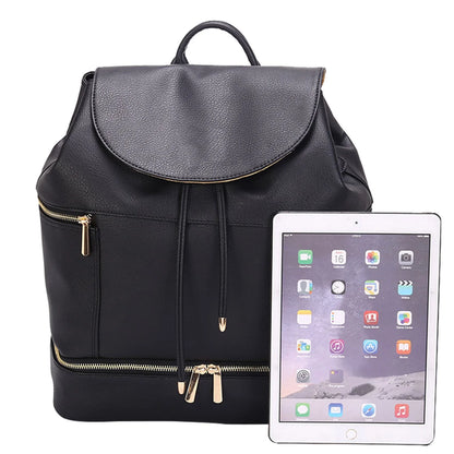 LEQUEEN Large PU Leather Baby Diaper Bag with Nappy Changing Pad Mummy Backpack Back to School Schoolbag,Black