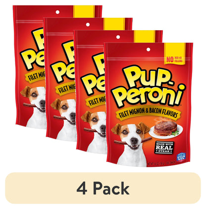 (4 Pack) Pup Peroni Filet Mignon & Bacon Flavor Dog Treats, 5.6Oz Bag