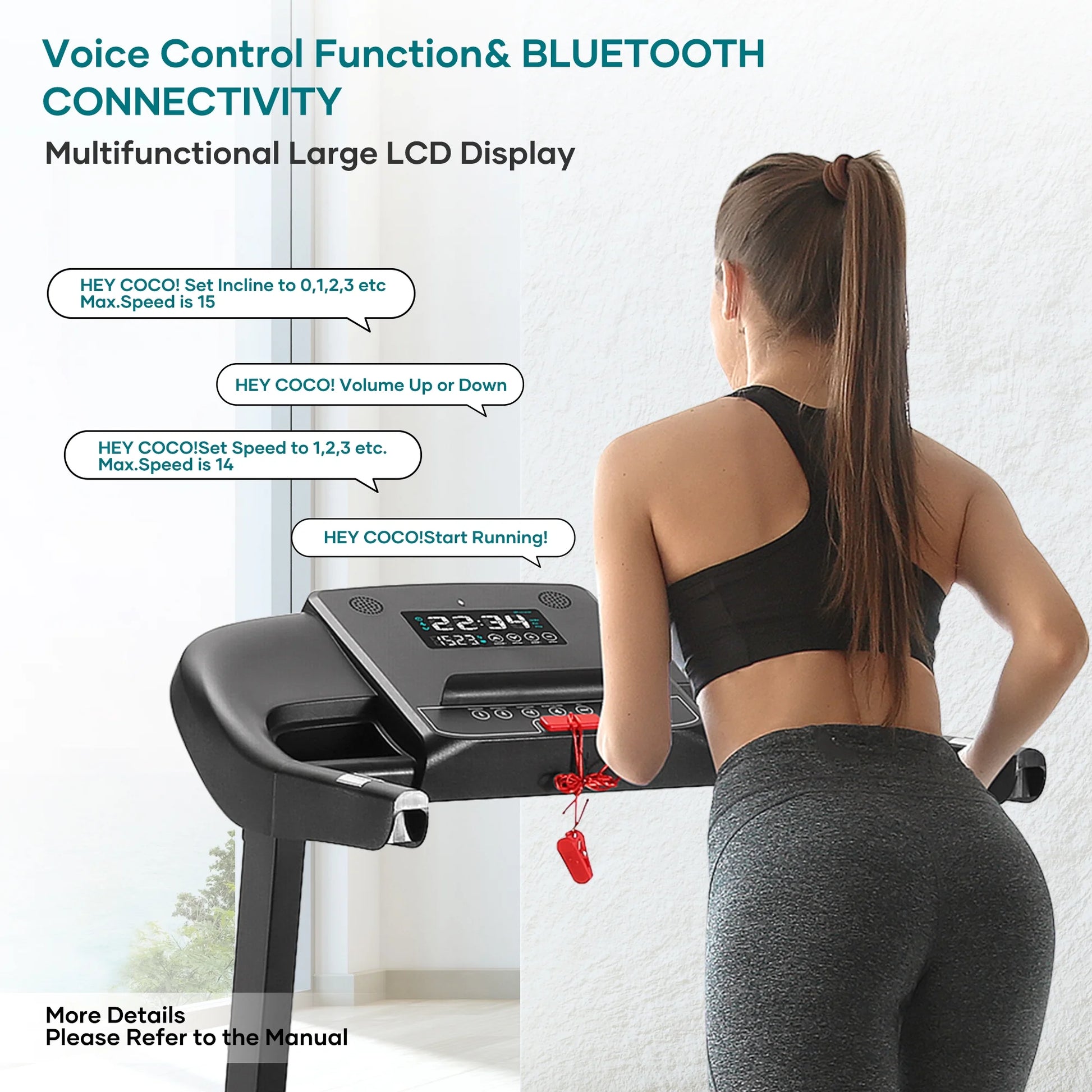 Treadmill with Auto Incline Bluetooth Voice Control 17" Wide Electric Treadmill Folding Machine 15 Level Auto 8.8 Mhp Speed for Home Use Gifts